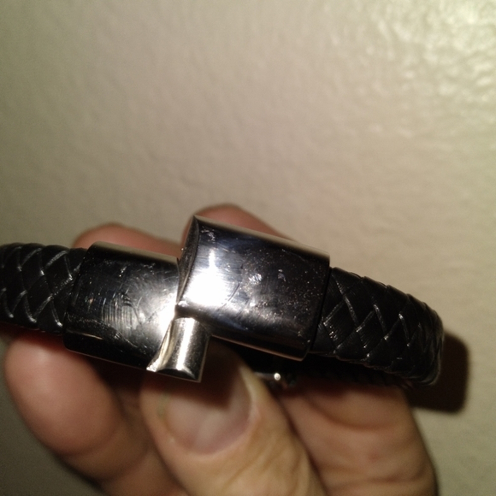 🔥SALE Genuine Leather Braided Dual Horse Bracelet in Black Oxidized Stainless - Picture 5 of 5
